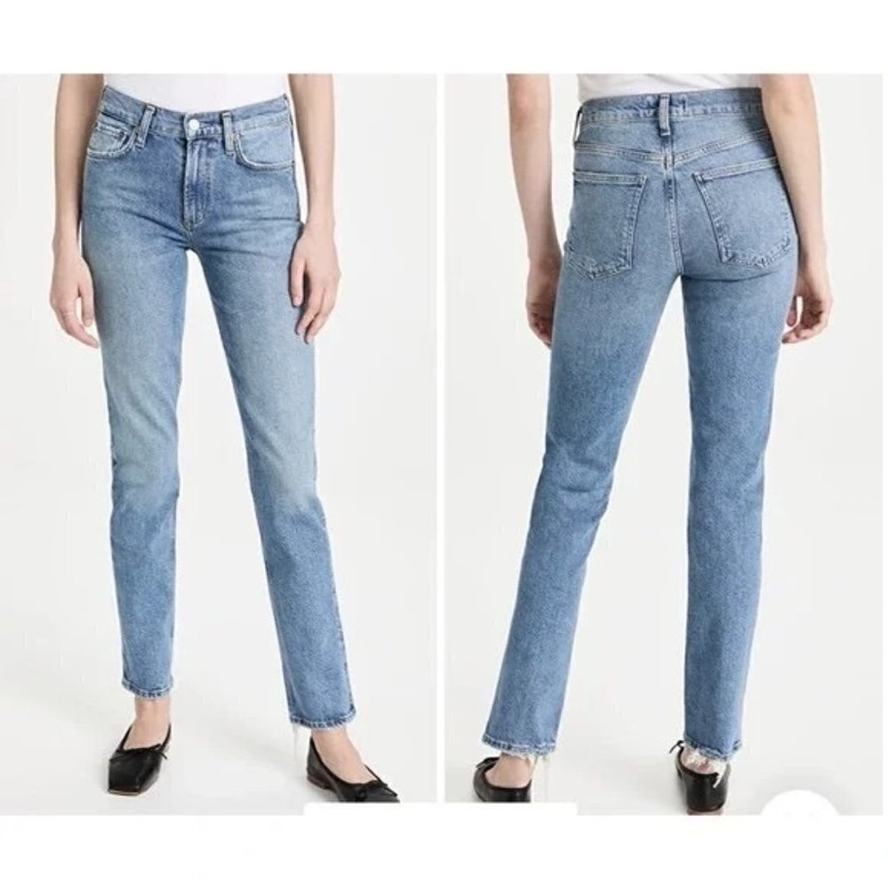 NWT Agolde Lyle Low Rise Slim Low Stretch Blue Jeans In Hour Size 27